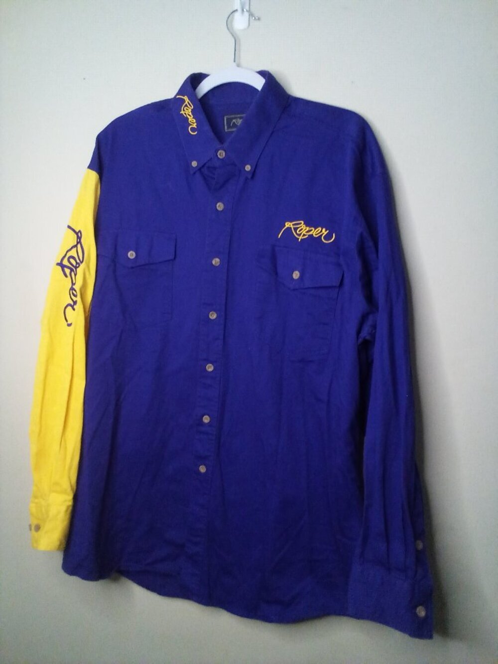 Roper Shirt Men XL Button Down Long Sleeve Western Rodeo Embroidery Purple